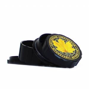 Grinder in Metallo nero con foglie Bandiera Canadese 55mm - 4 parti