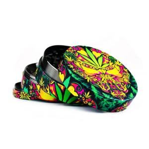 Grinder in Metallo Psy Weed Leaves Design misti 4 Parti - 50mm